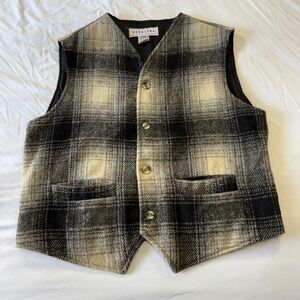 Vintage 90s AQUALUNG Mens Plaid Wool Blend Vest Size M Button Front Pockets